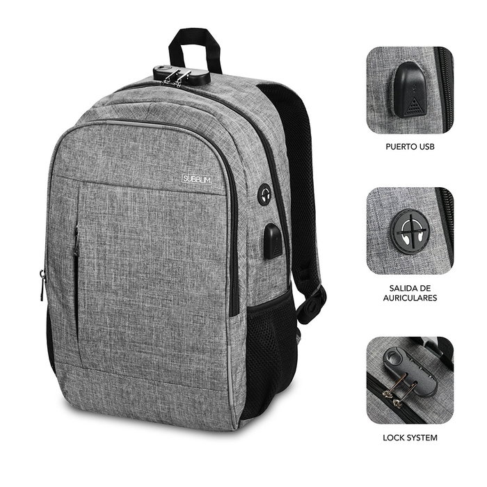Subblim Urban Lock Backpack 16 el Gris Subblim Urban Lock Backpack 16 el Gris